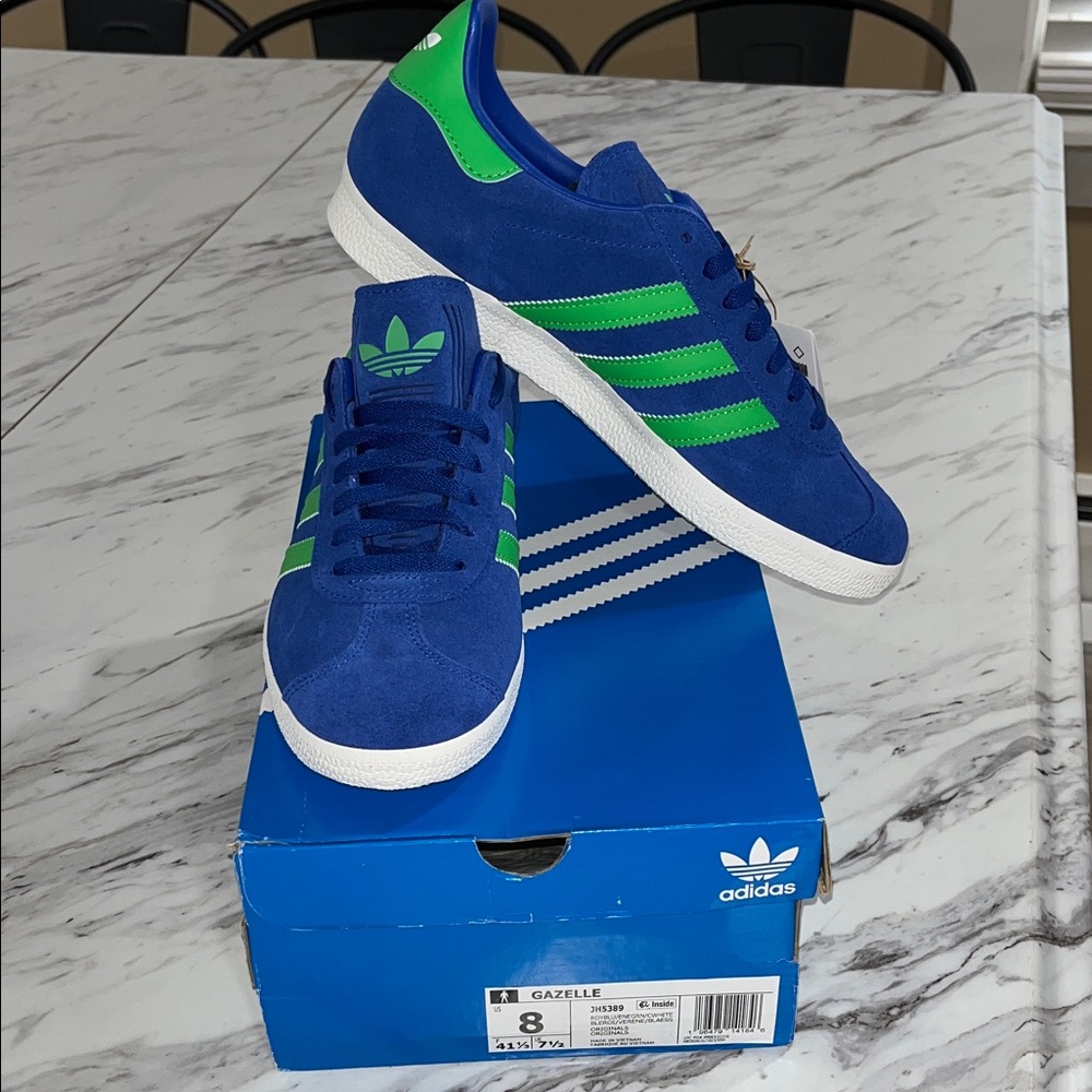 NWT Adidas Gazelle Blue and Green Sneakers